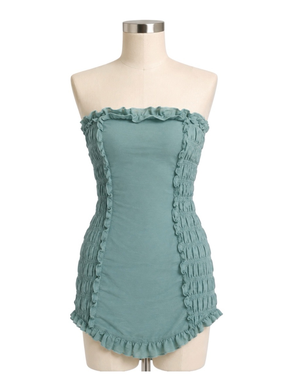 Free People Smocked Strapless Mini Dress | XS | NWOT | Sage Green